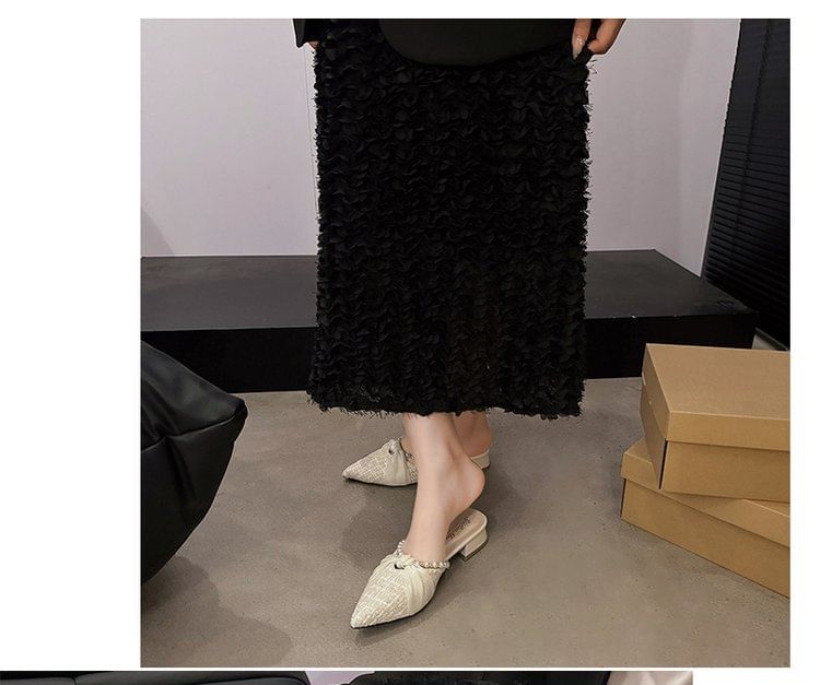 Faux Heel Mules Pearl Chunky Toe Pointed Knot