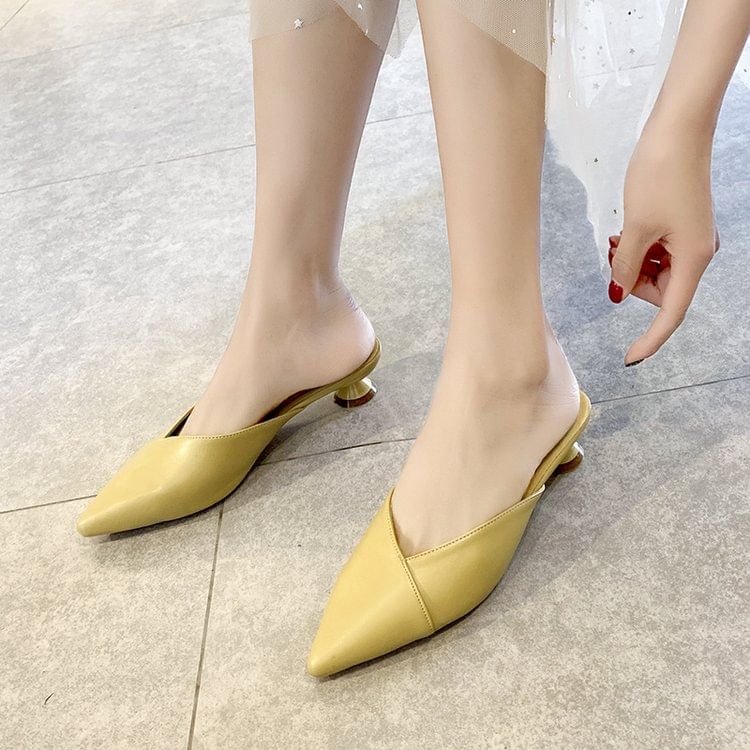 Toe Pointed Mules Kitten Heel