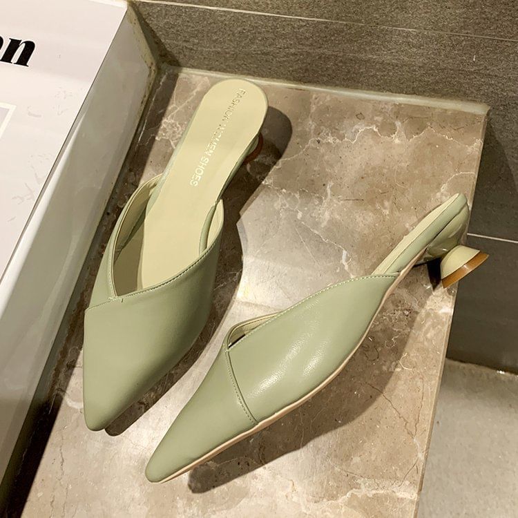 Toe Pointed Mules Kitten Heel