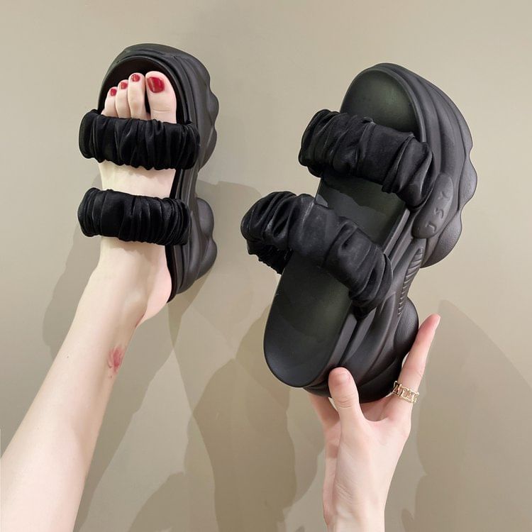 Plain Slide Strap Platform Sandals Ruched