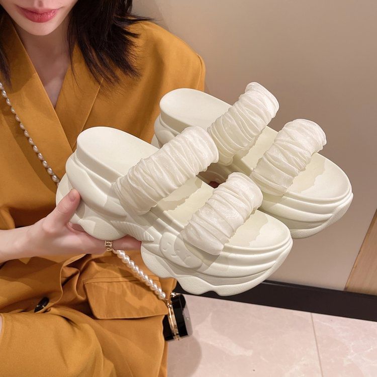 Plain Slide Strap Platform Sandals Ruched