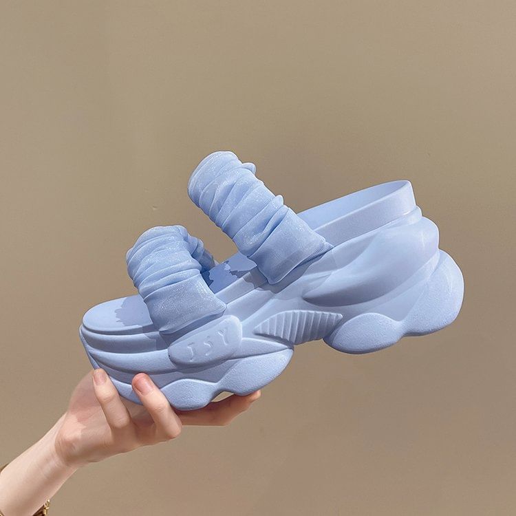Plain Slide Strap Platform Sandals Ruched
