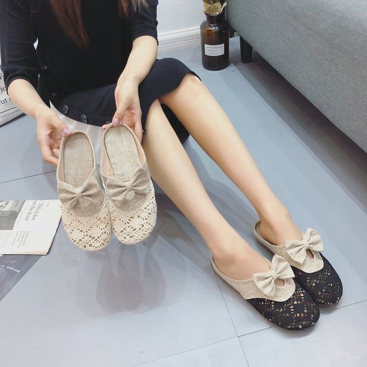 Toe Mules Round Bow Cutout