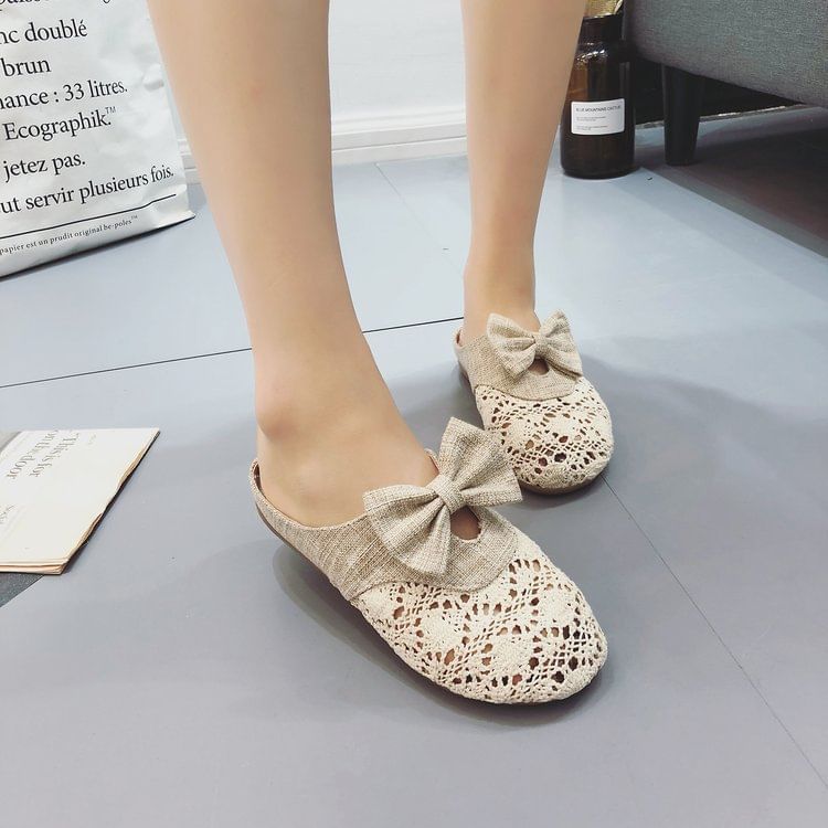 Toe Mules Round Bow Cutout