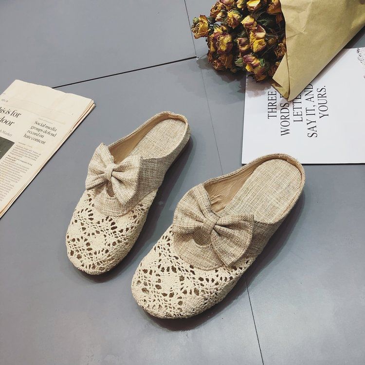 Toe Mules Round Bow Cutout