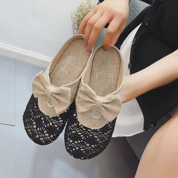 Toe Mules Round Bow Cutout
