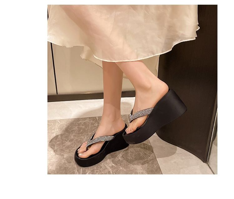 Wedge Platform Rhinestone Flip-Flops Heel