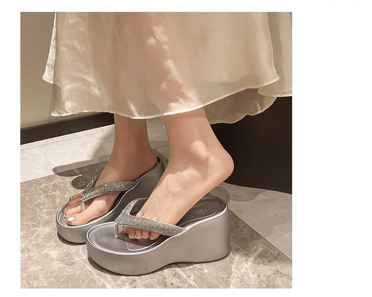 Wedge Platform Rhinestone Flip-Flops Heel