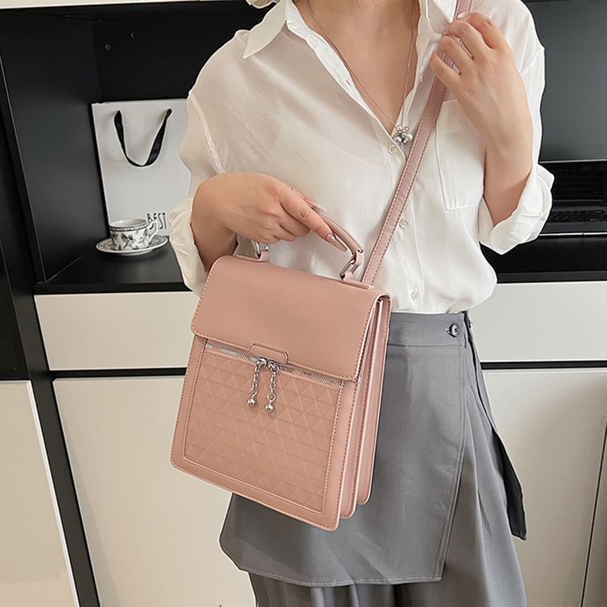 Leather Backpack Plain Flap Faux