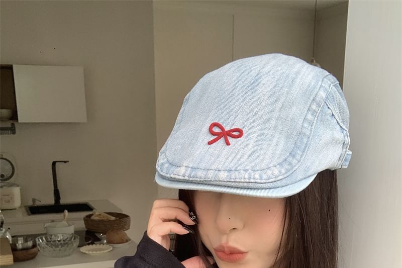 Newsboy Denim Ribbon Cap