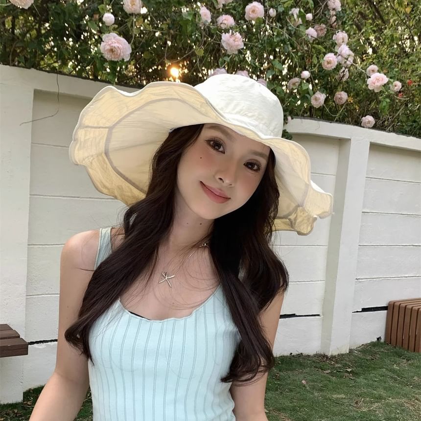 Hat Bucket Hiking Plain Ruffle