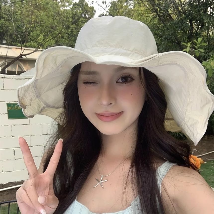 Hat Bucket Hiking Plain Ruffle