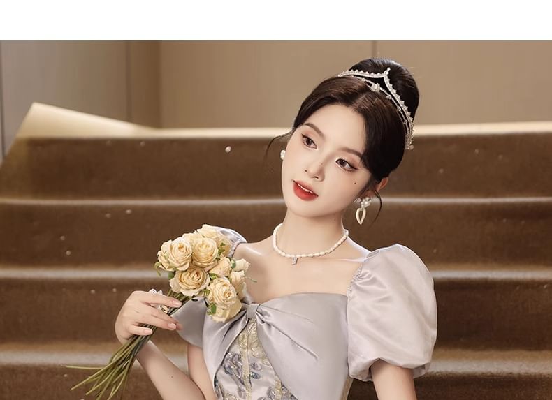 Panel Ball Short-Sleeve Floral Gown