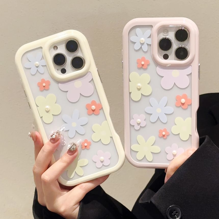 Faux Sticker Print iPhone Set: Case + Floral Pearl