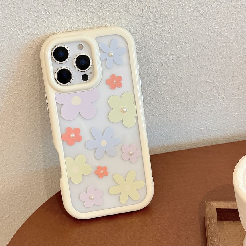 Faux Sticker Print iPhone Set: Case + Floral Pearl