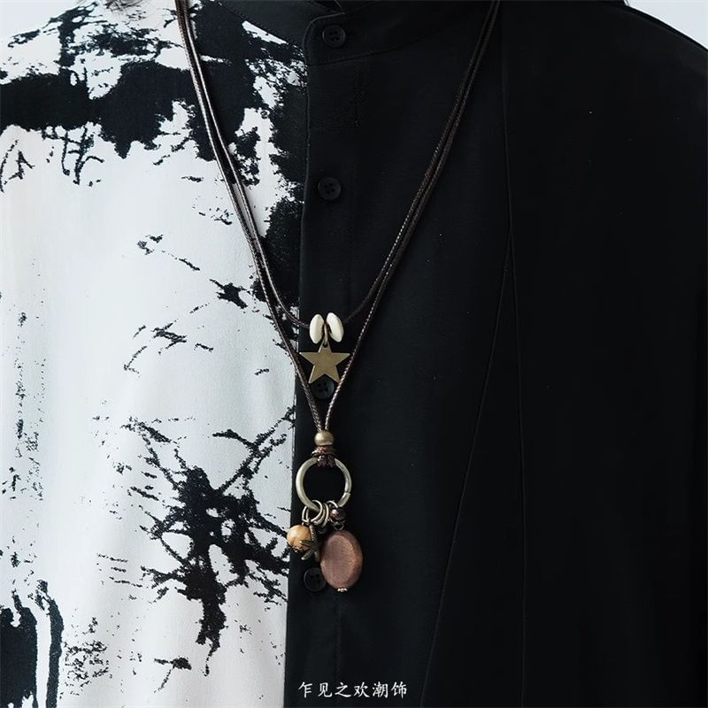 Cord Layered Pendant Necklace Bead Star