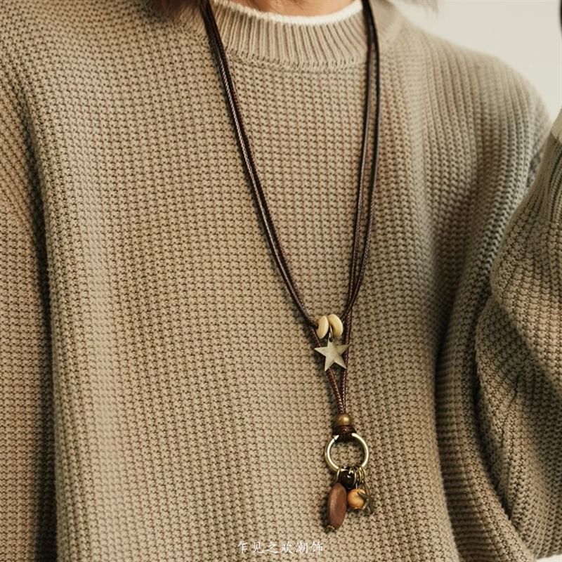 Cord Layered Pendant Necklace Bead Star