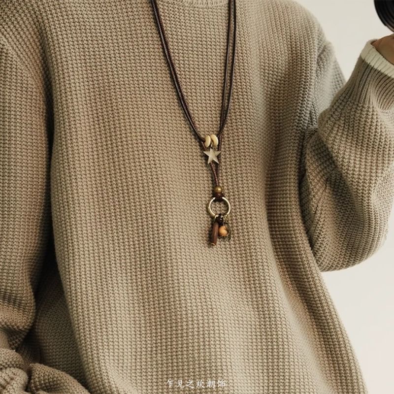 Cord Layered Pendant Necklace Bead Star