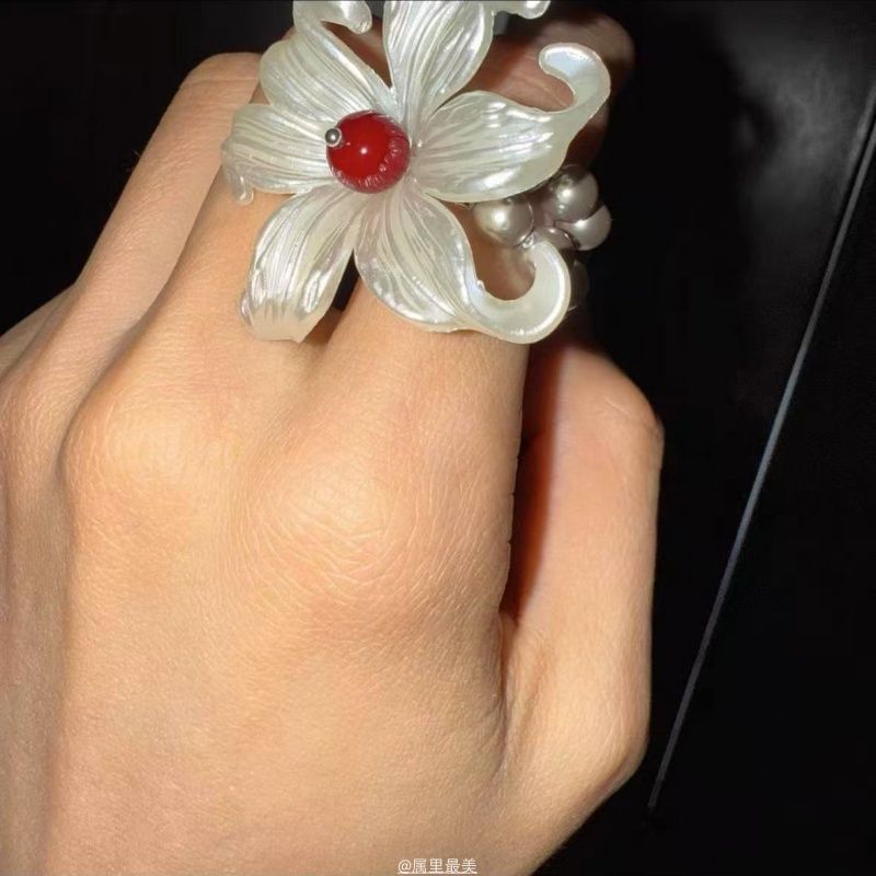 Alloy Floral Elastic Ring Faux Pearl