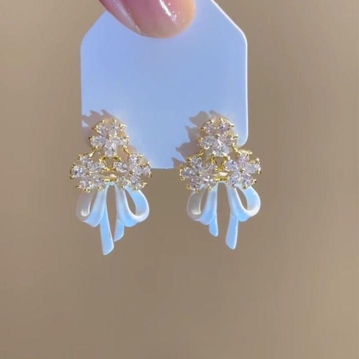 Chandelier Alloy Floral Bow Rhinestone Earring