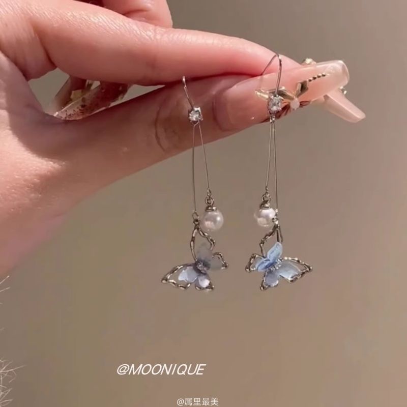 Resin Faux Pearl Butterfly Earring Dangle Alloy