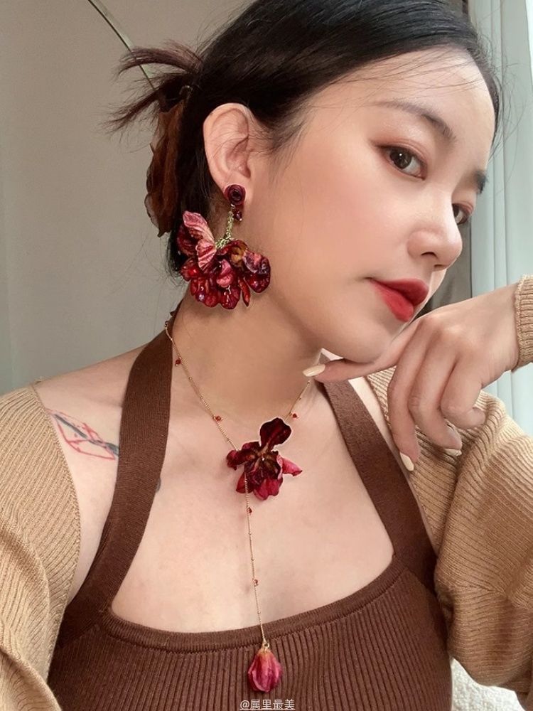 Lariat Necklace Alloy Petal