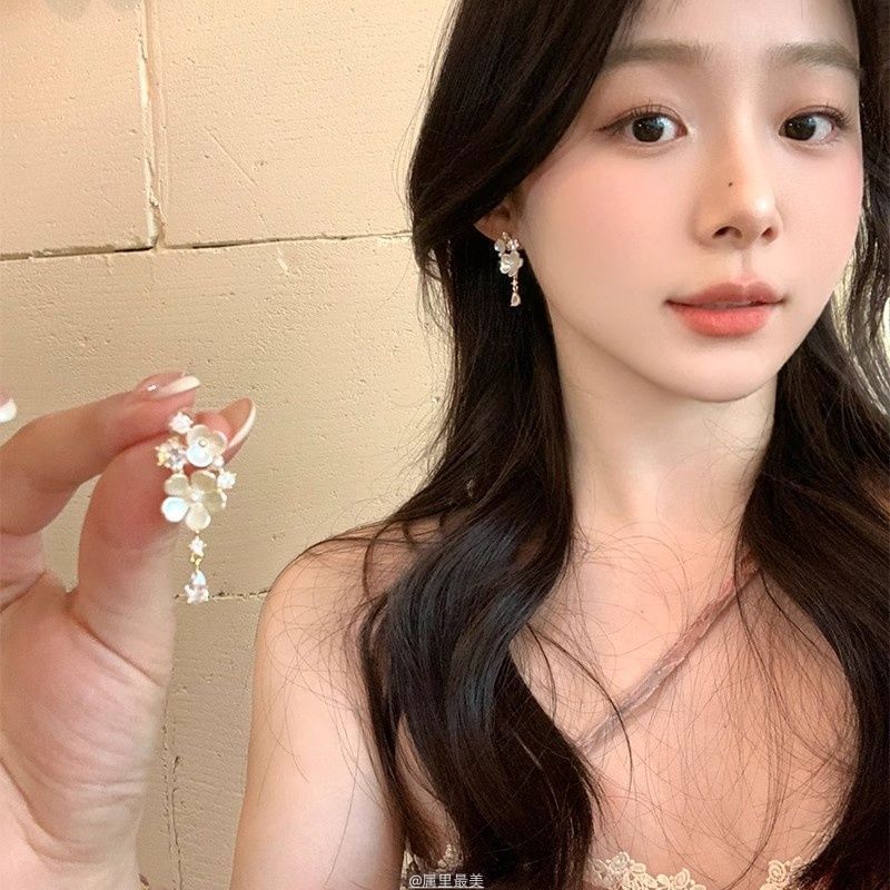 Floral Drop Alloy Earring Rhinestone