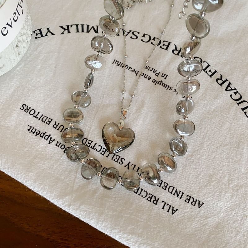 Faux Choker Pendant Station Heart Crystal