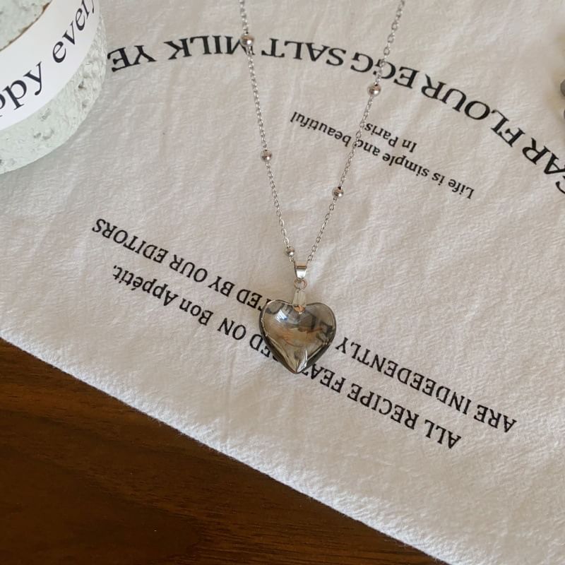 Faux Choker Pendant Station Heart Crystal