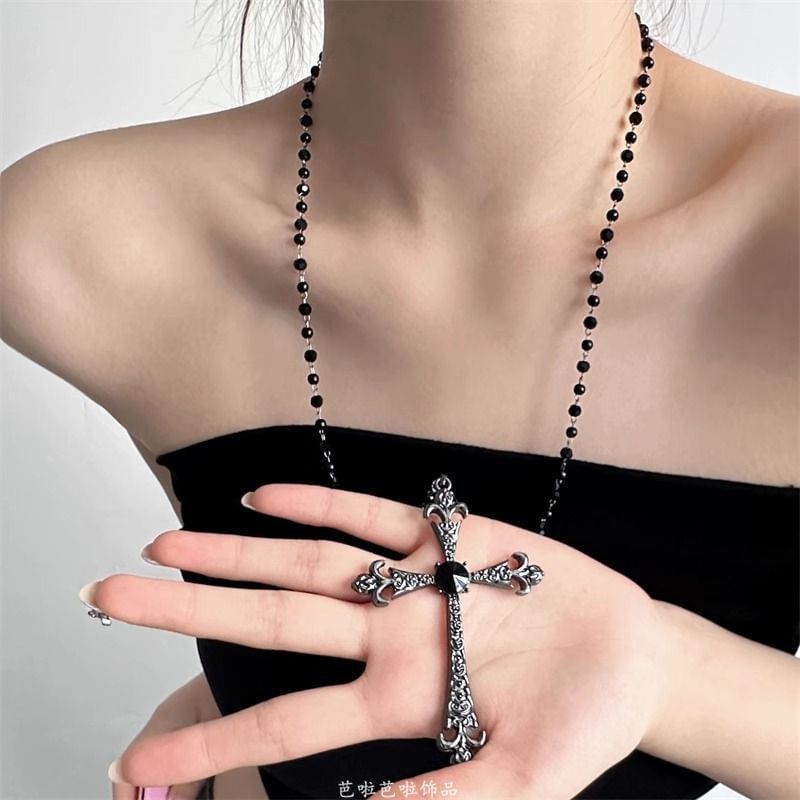 Faux Cross Station Necklace Pendant Gemstone