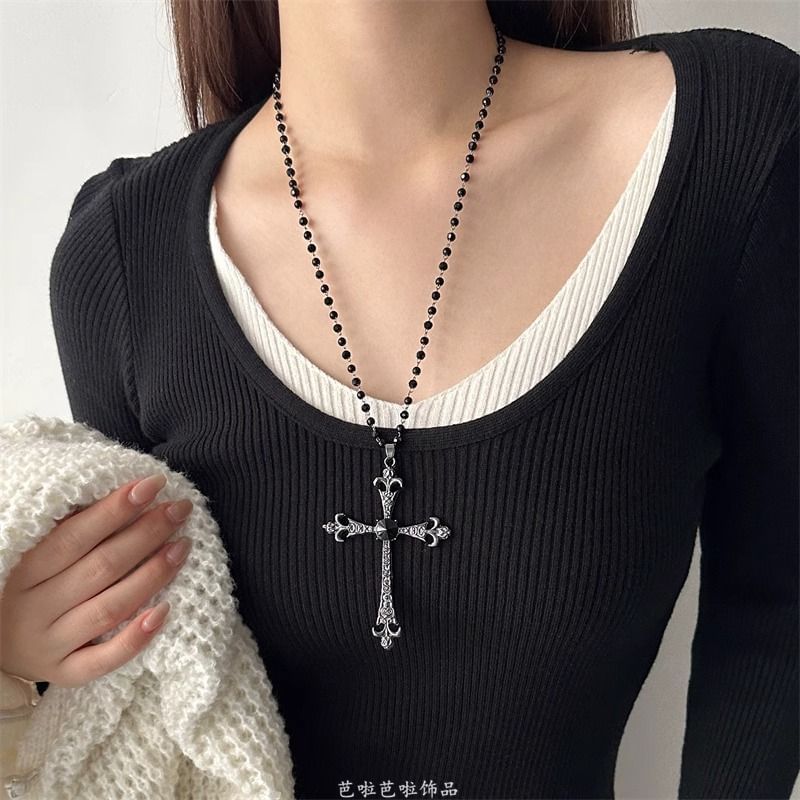 Faux Cross Station Necklace Pendant Gemstone
