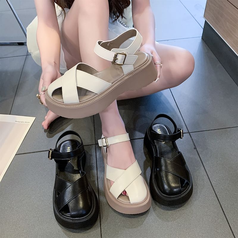 Platform Faux Sandals Leather