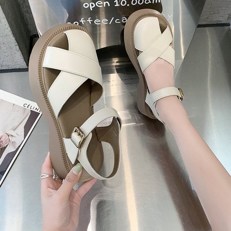 Platform Faux Sandals Leather