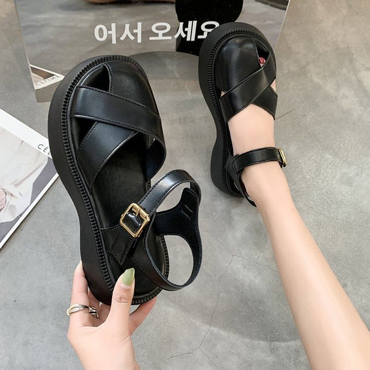 Platform Faux Sandals Leather