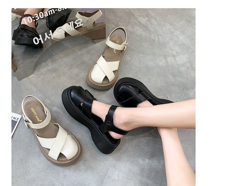 Platform Faux Sandals Leather