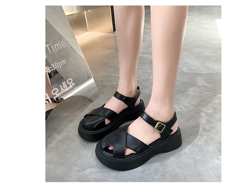 Platform Faux Sandals Leather