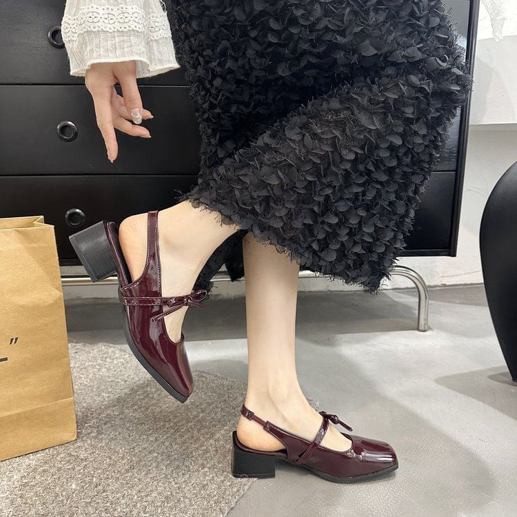 Slingback Square Mary Bow Toe Pumps Jane