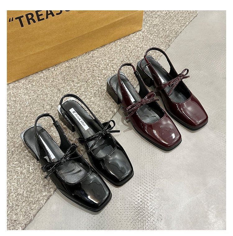 Slingback Square Mary Bow Toe Pumps Jane