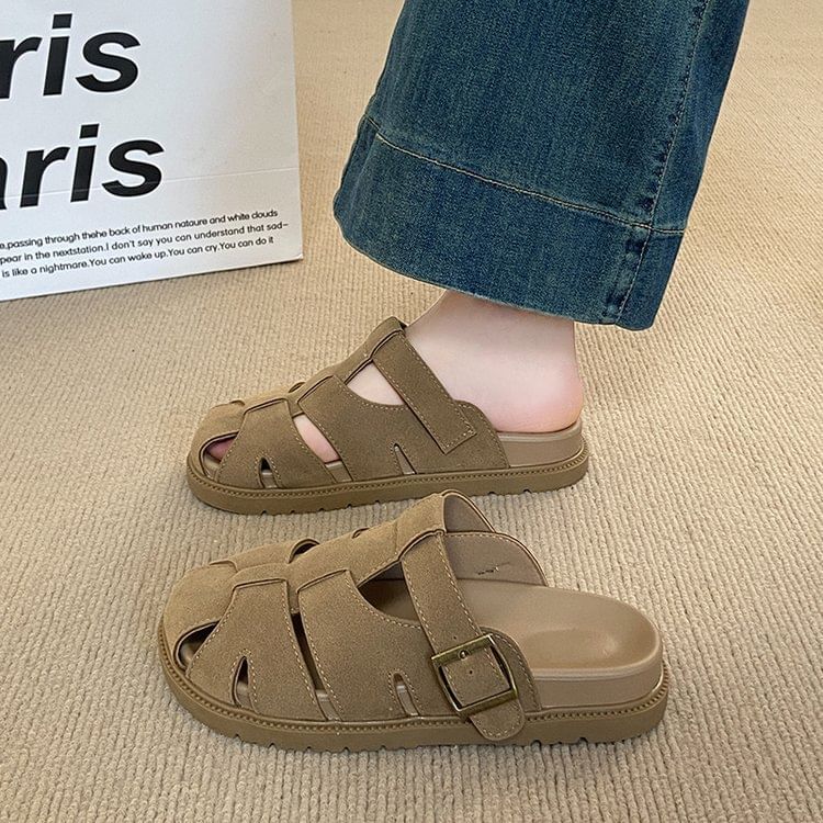 Woven Faux Suede Mules Platform