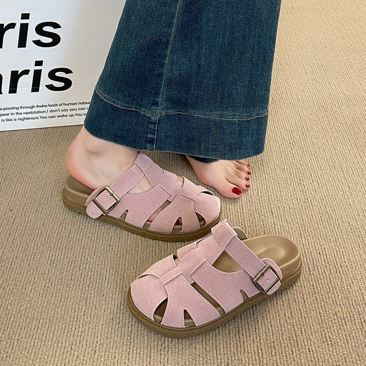 Woven Faux Suede Mules Platform