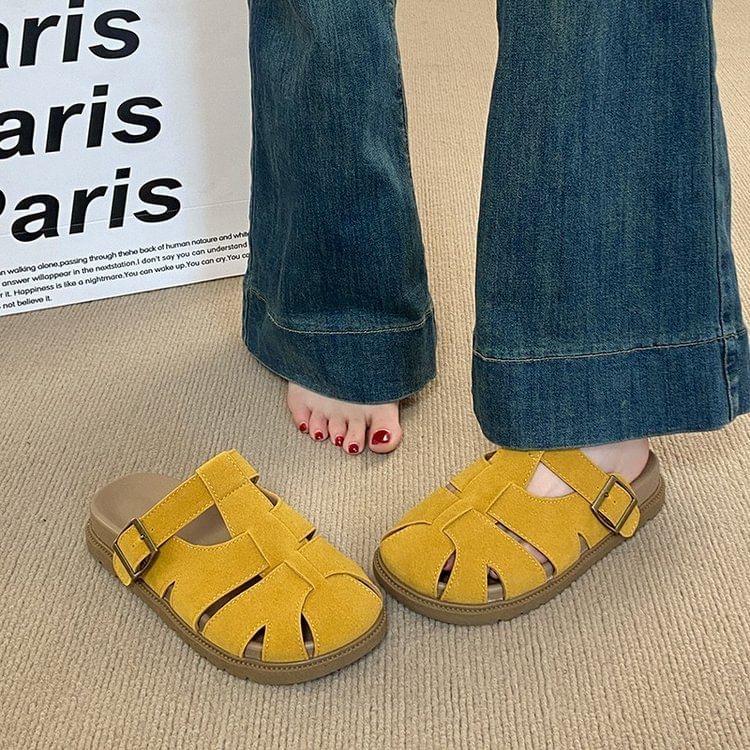 Woven Faux Suede Mules Platform