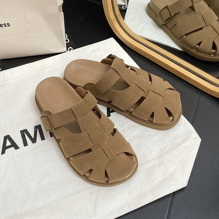 Woven Faux Suede Mules Platform