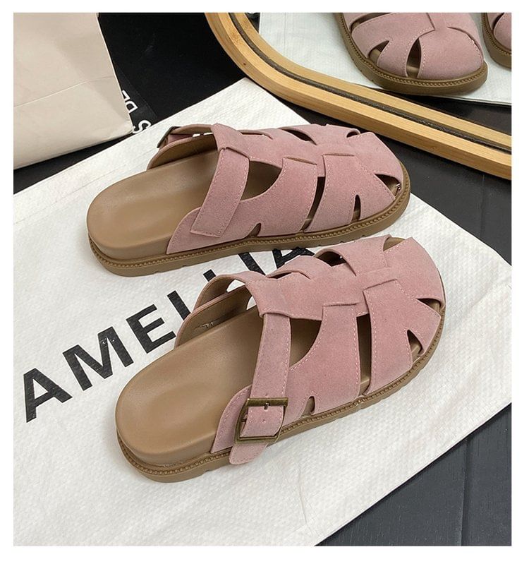 Woven Faux Suede Mules Platform