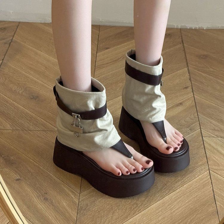 Platform Panel Padlock Boots Thong