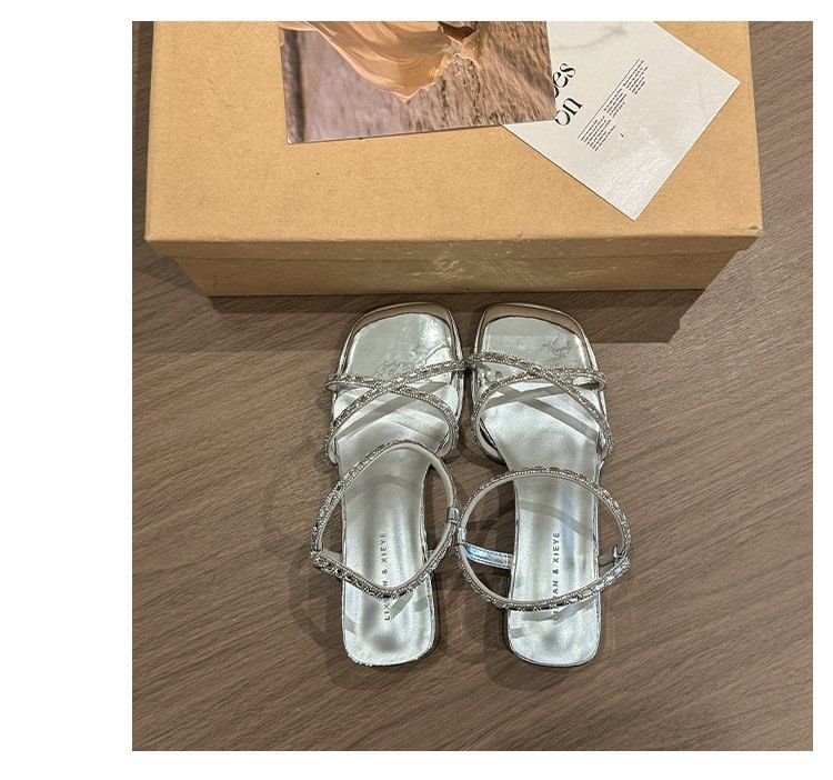 Rhinestone Block Heel Sandals