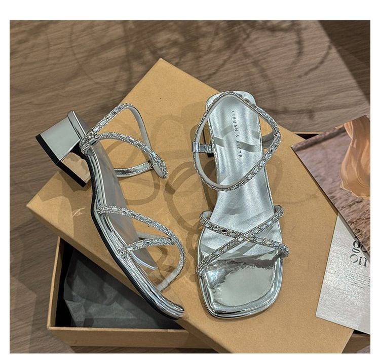 Rhinestone Block Heel Sandals