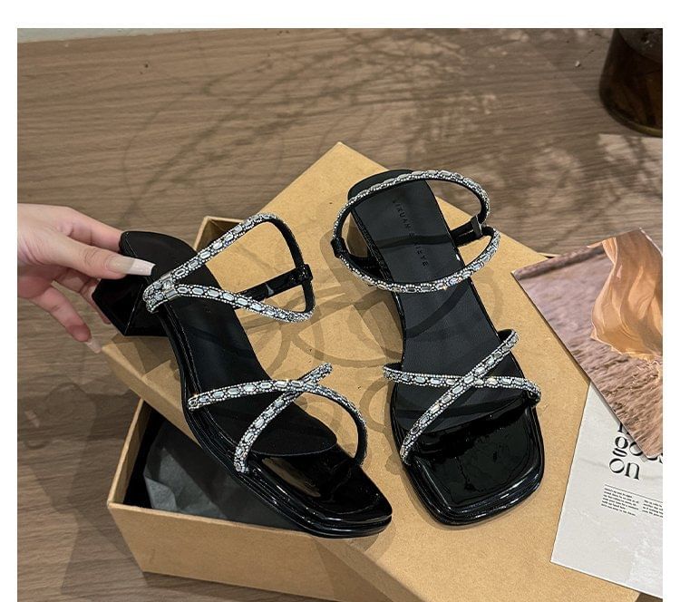 Rhinestone Block Heel Sandals