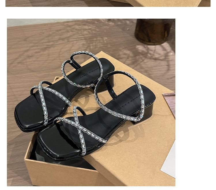 Rhinestone Block Heel Sandals