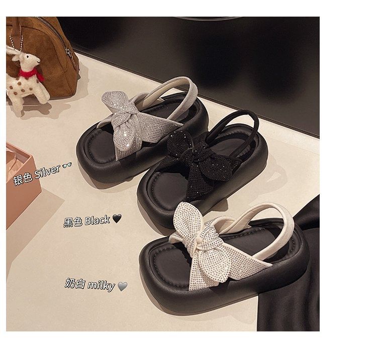 Slingback Rhinestone Platform Sandals Bow