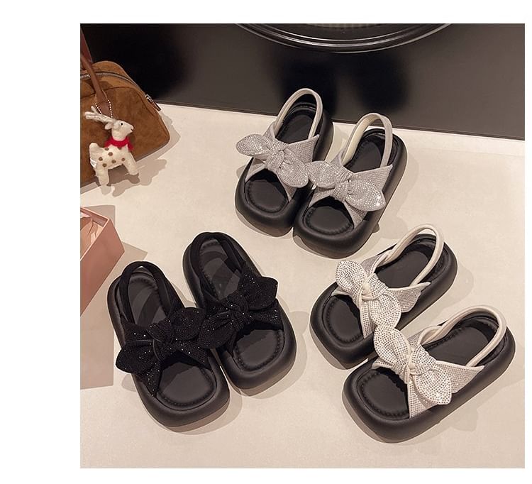 Slingback Rhinestone Platform Sandals Bow